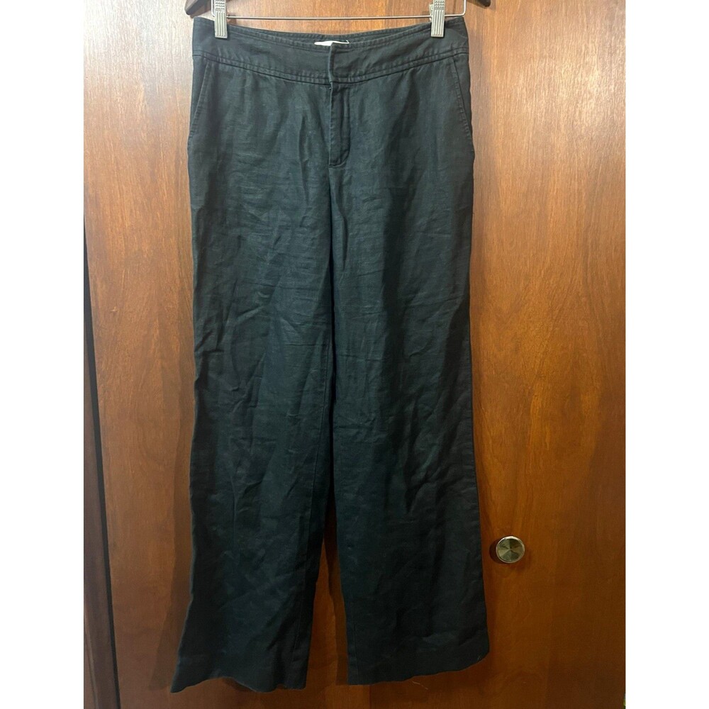 VTG Old Navy Womens Black Linen Woven Wide Leg Pants Pockets Mid Rise Y2K 4